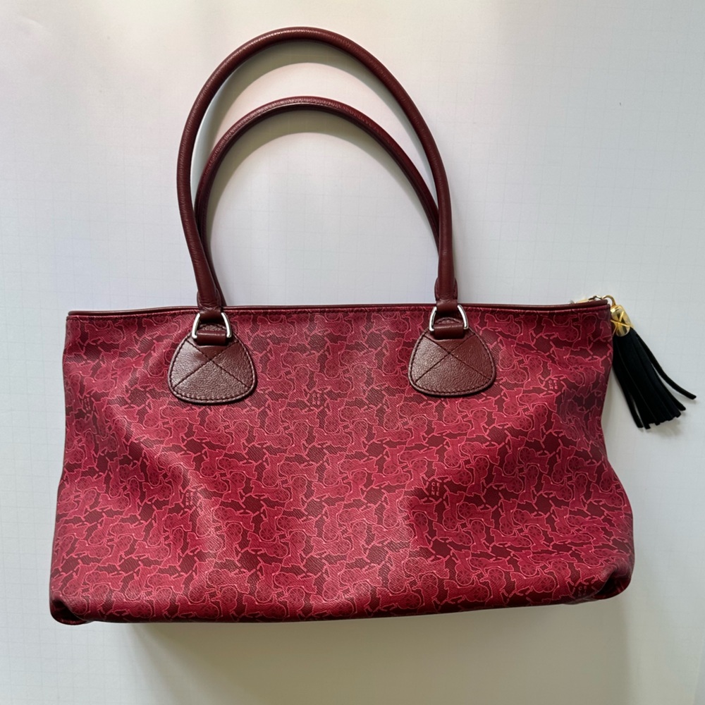 Maroon Dark Red Celine Sulky Carriage Logo Tote Bag